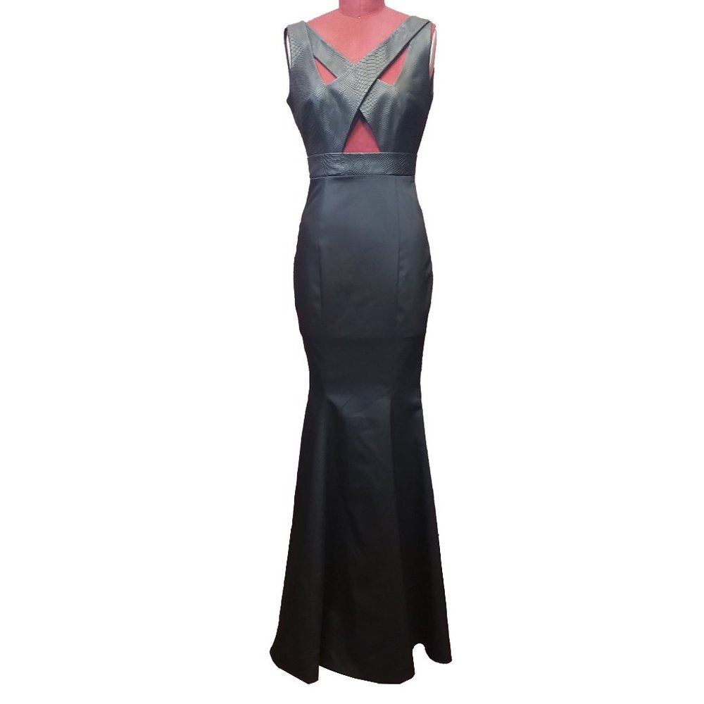 John Paul Ataker Formal Gown Black Snake Texture Satin Cutouts Mermaid 2